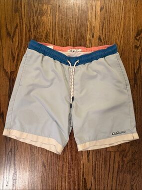 Ben Sherman Light Blue Swim Shorts with Blue Waistband and Pink Lining